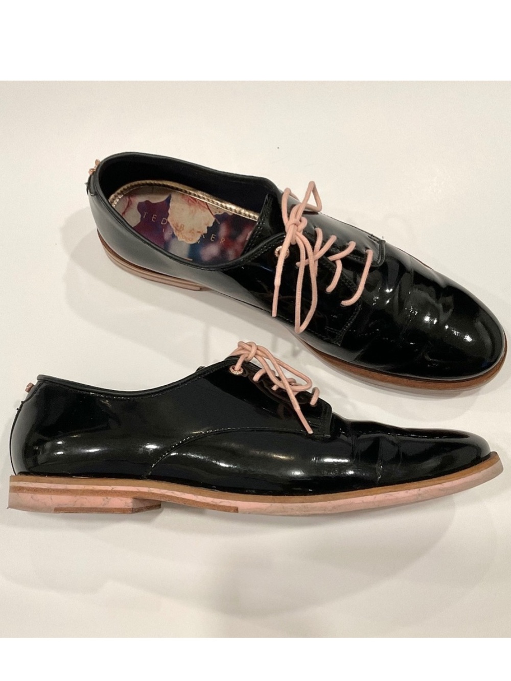 TED BAKER Loomi Hi Shine Brogue Patent Leather Shoe Black Size 7